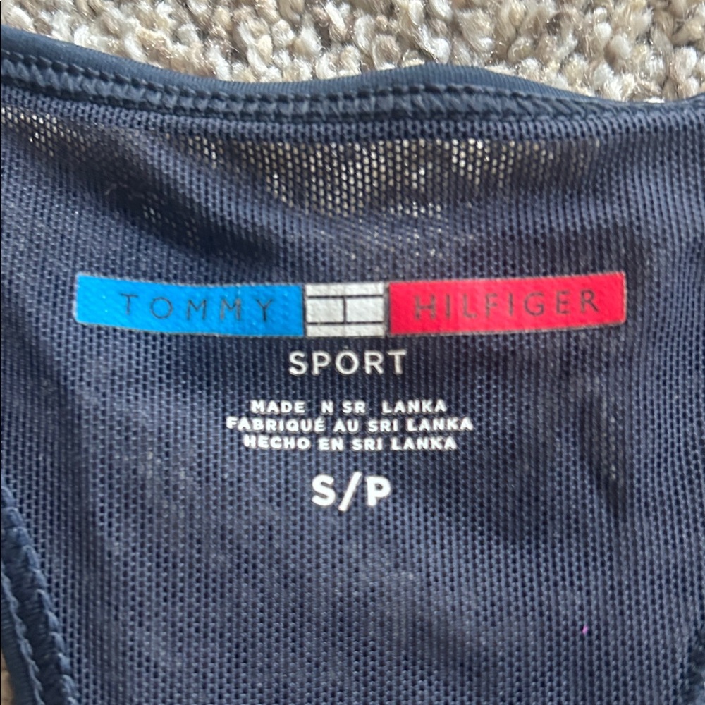 Tommy Hilfiger Navy Red White Colorblock Sports Crop Top - Picture 2 of 3